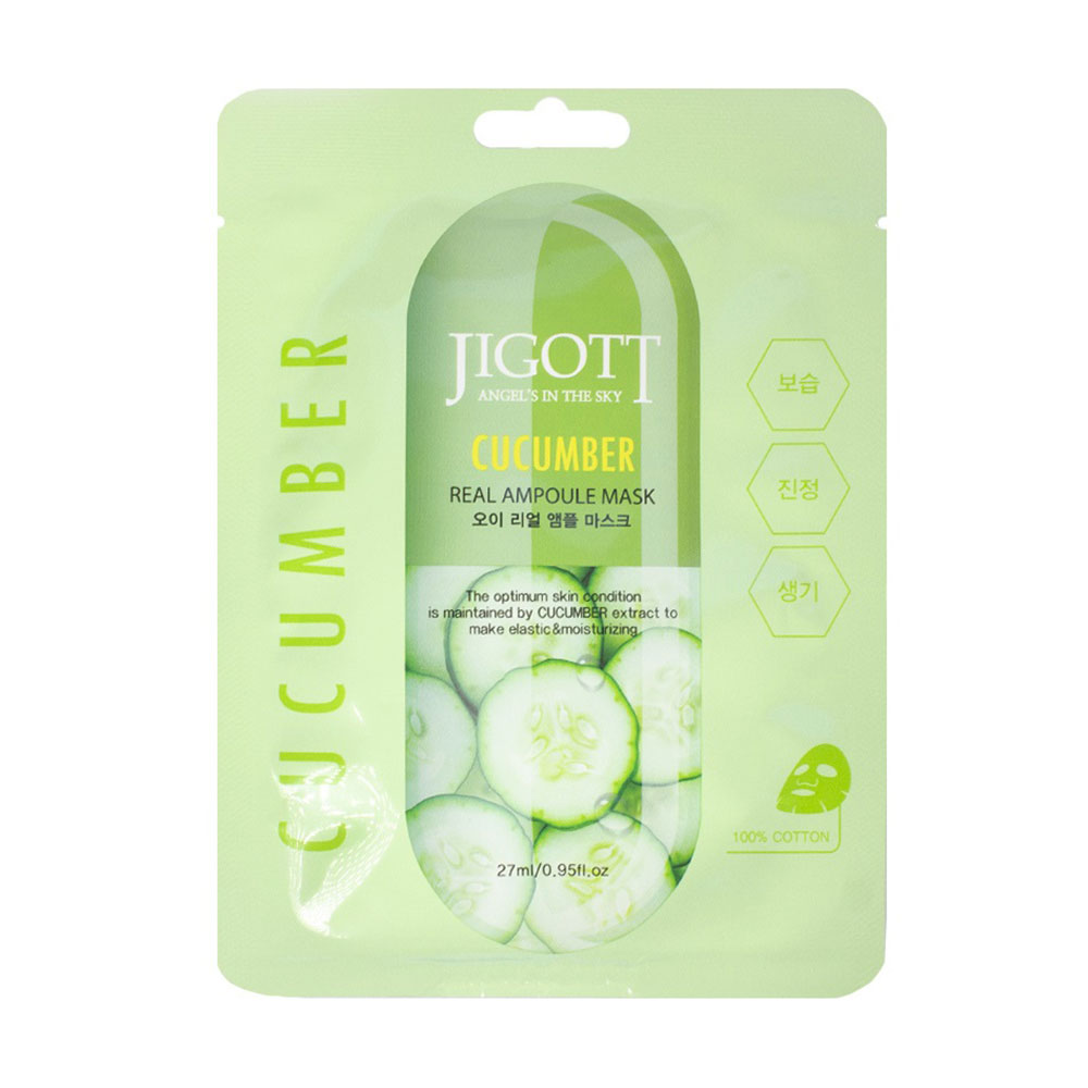 Тканинна маска для обличчя Jigott Cucumber Real Ampoule з екстрактом огірка, 27 мл